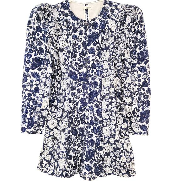 Ulla Johnson Dress Mini Western Wren Denim Puff Long Sleeve Blue Floral US 8 - Picture 7 of 15